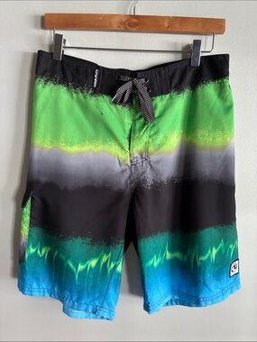 Ocean Current Board Shorts Mens M Green Blue Surf Swim Trunks 9” Inseam